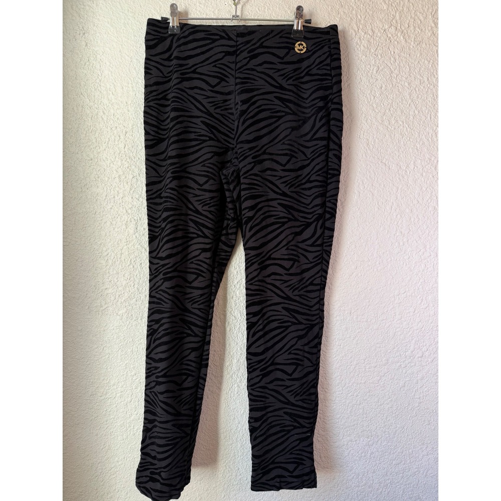 Michael Kors Womens Black Zebra Print Leggings Slim Pants Size‎ M MK Logo